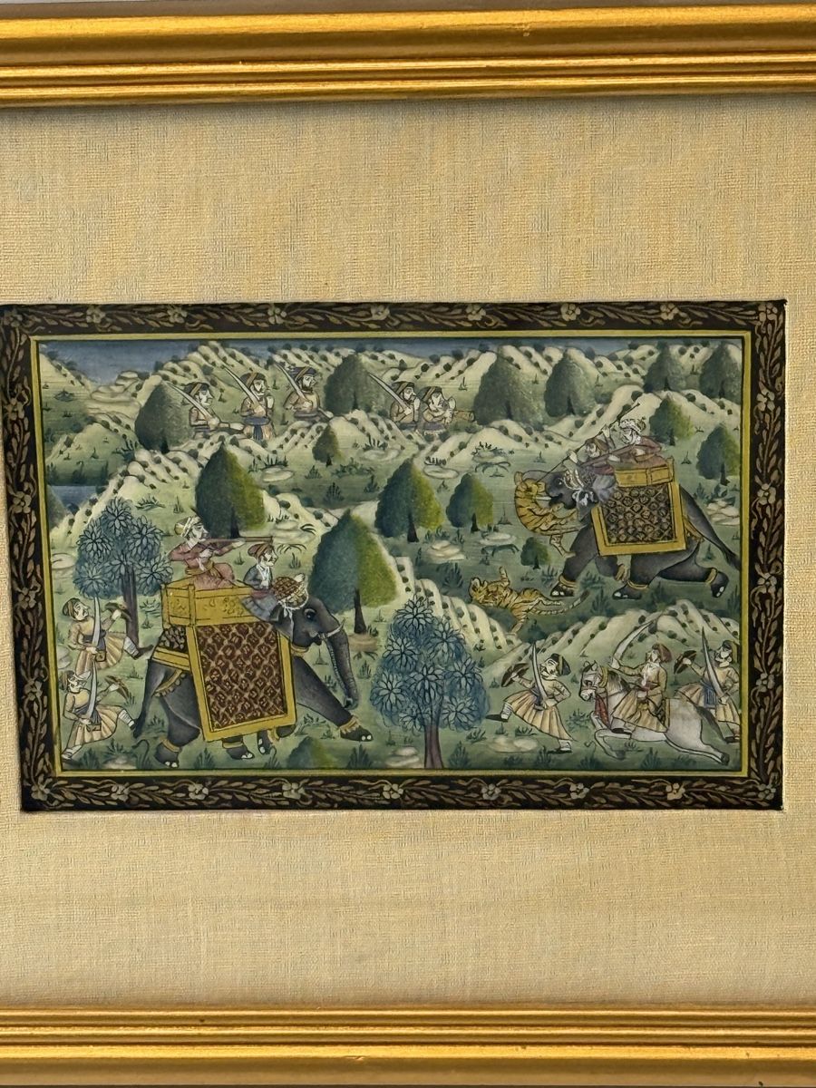 Gemälde: Indisches Kleingemälde Elefanten Jagd – Gebraucht aus Grenchen von swiss.antiques 1