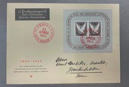 1945 offizieller FDC Brief mit Block Basler Taube