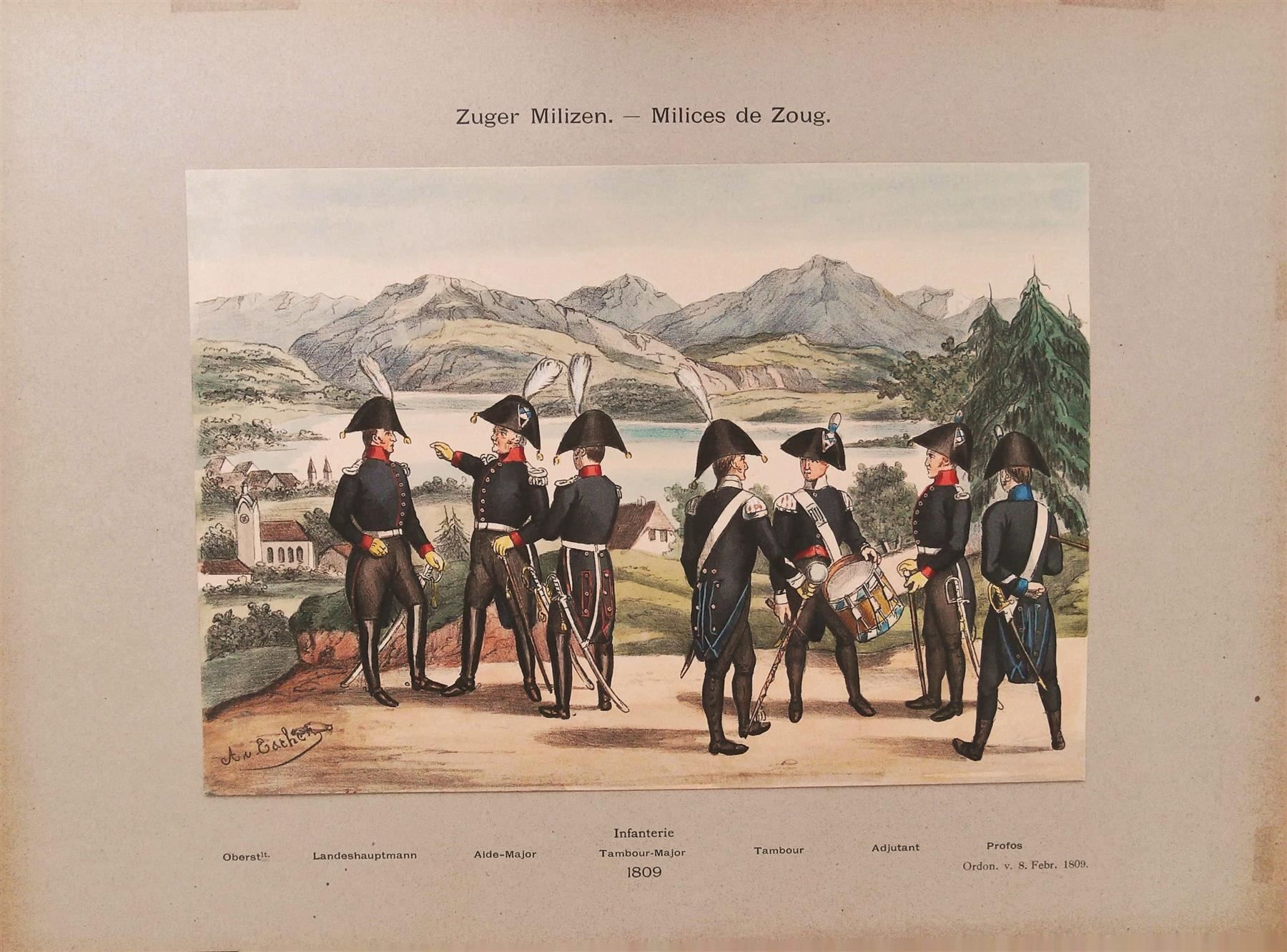Incisioni: Zug Baar Militär Originallitho. um 1890 – Usato da Rafz venduto da Helvet32