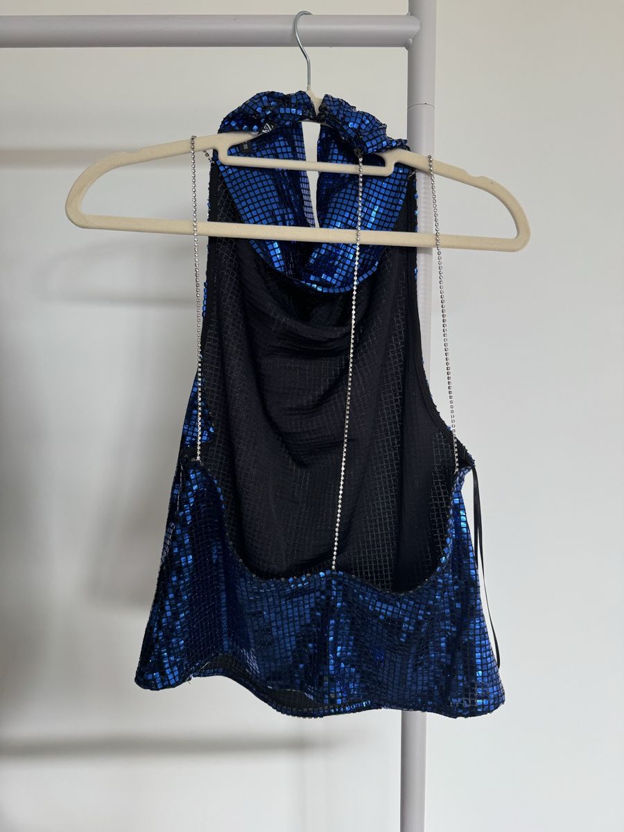 Zara Tops: Zara Metallic Blue Party Top mit open-back – Gebraucht aus Zürich von di_archive 1