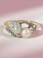Antik Toi-et-Moi-Ring 18k Gold & Platin Diamant und Perle