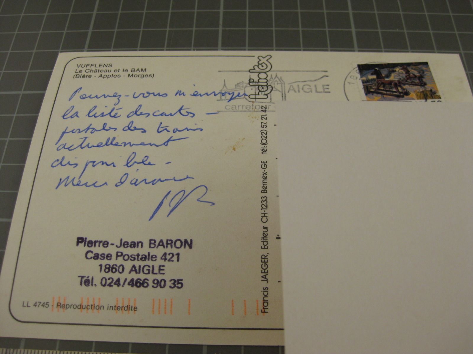 Cartoline postali: Château de Vufflens mit Zug – Usato da Malters venduto da Marosko 1