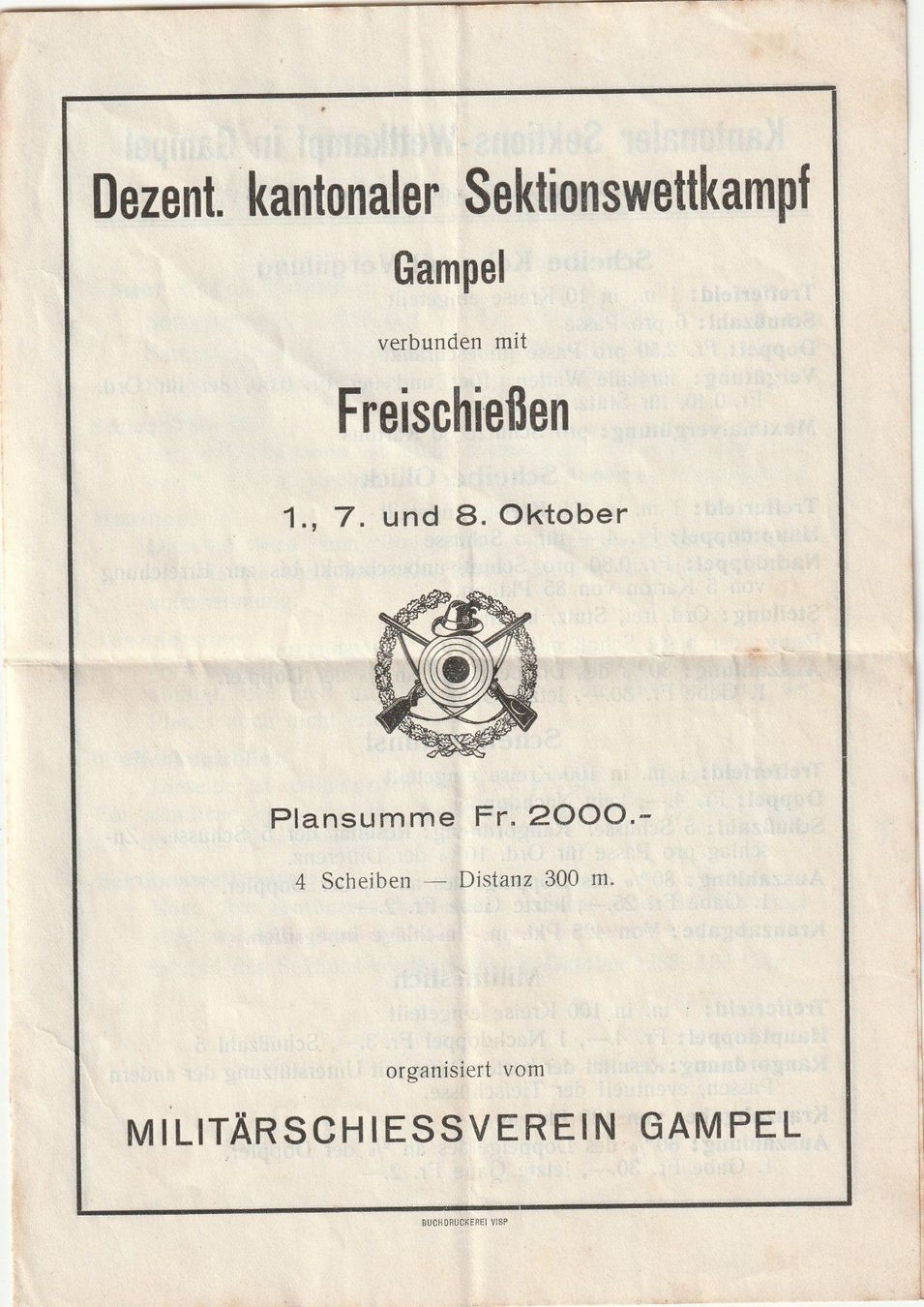 Dokumente: Gampel-Militär-Freischiessen 1933 – Gebraucht aus uttwil von Koehlerfred