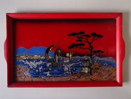 grosses Art Deco Tablet mit Perlmutt rot