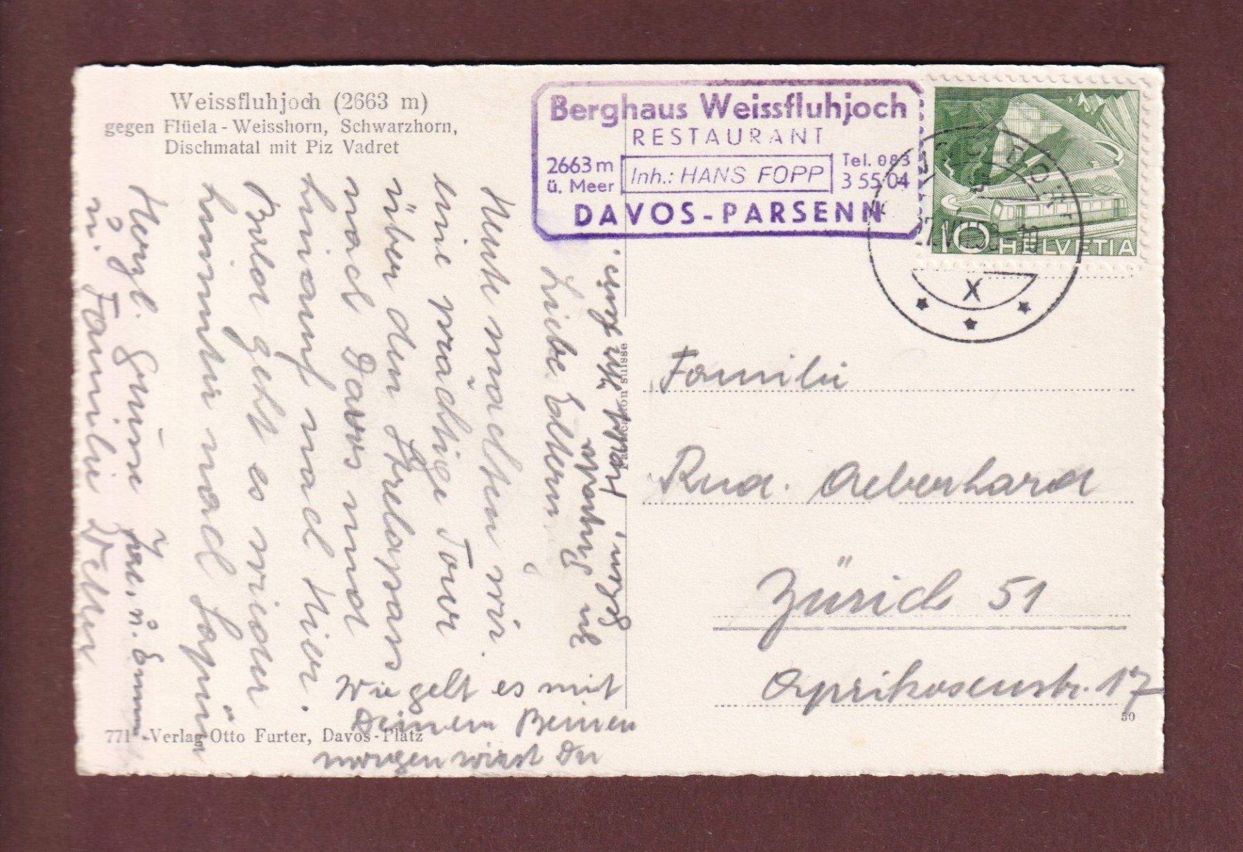 Ansichtskarten: WEISSFLUHJOCH - 1950 – Gebraucht aus Pully von nicecards-shop 1
