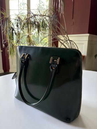 Handtasche Damen Lackleder Dunkelgrün Made in Italy