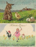Ostern fröhliche Ostern 2 AK Kind  Huhn Hasen Kücken Motiv