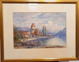 jolie aquarelle l'ancien château d'Ouchy