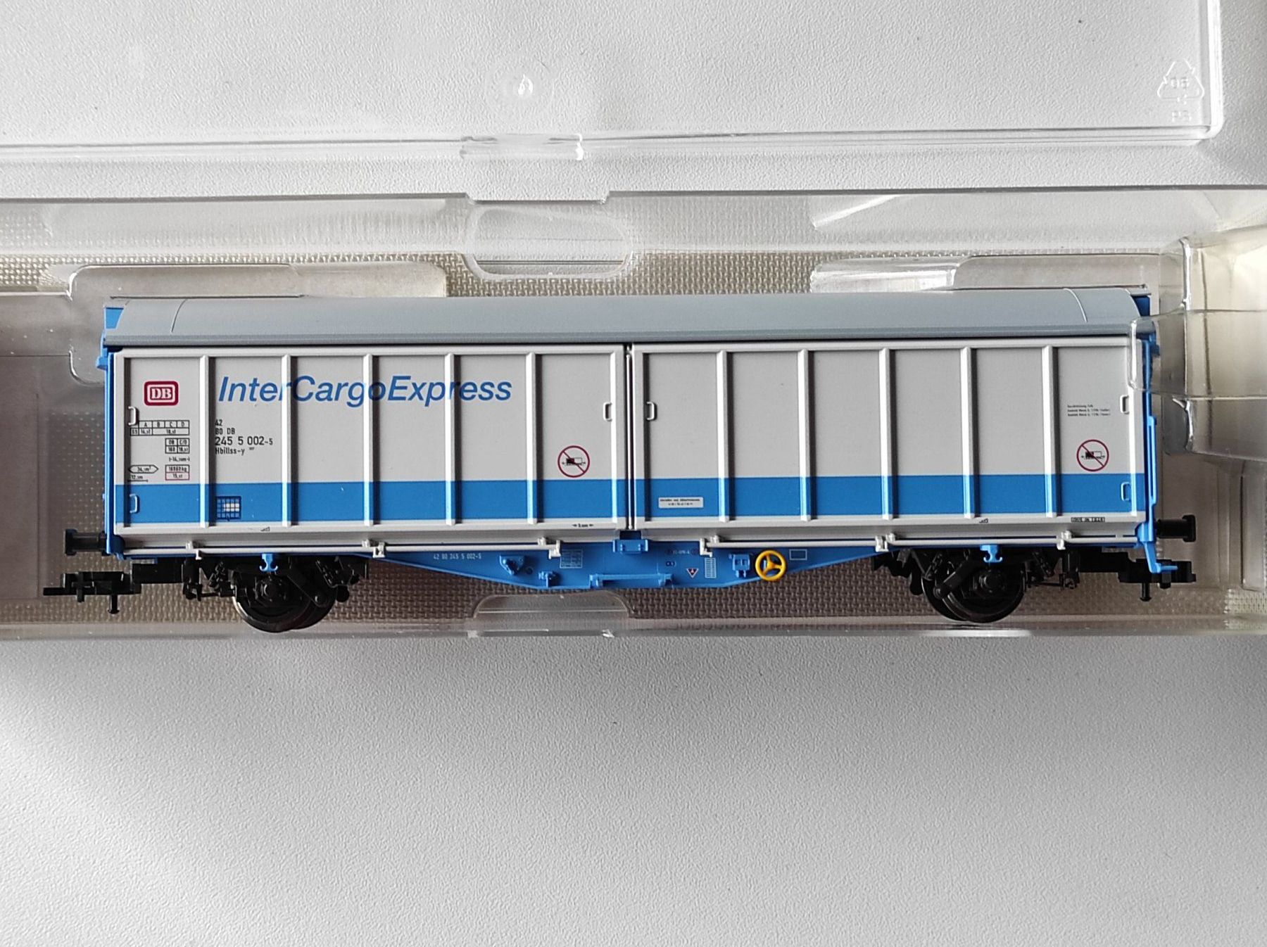 Fleischmann Modellini di ferrovie: Schiebewandwagen "Inter Cargo" der DB von Fleischmann H0, GS – Nuovo e nell'imballaggio originale da La Chaux-de-Fonds venduto da Hobbymodell