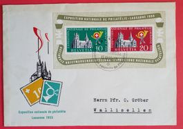 1955 Lausanner Sonderblock auf Sonderbrief Kt 120.-