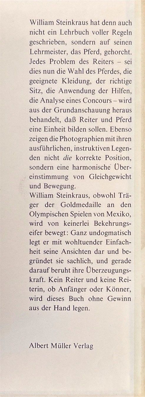 Libri: Steinkraus William, Reiten und Springen – Nuovo (secondo la descrizione) da Sarnen venduto da Livres 2