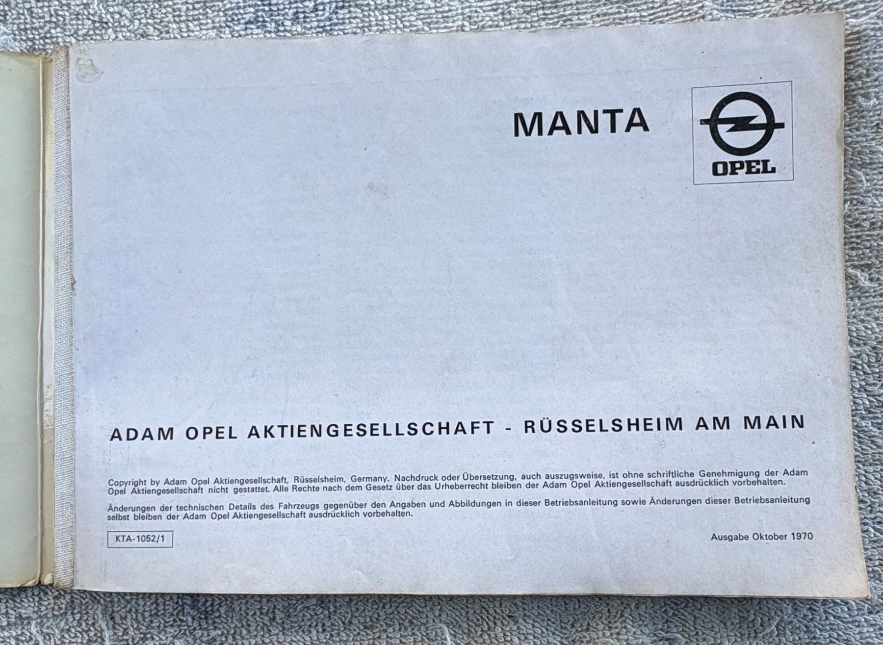 Opel Tutti i ricambio: BETRIEBSANLEITUNG OPEL MANTA AUSGABE 1970 – Usato da Ostermundigen venduto da crazy-horse-1840 1