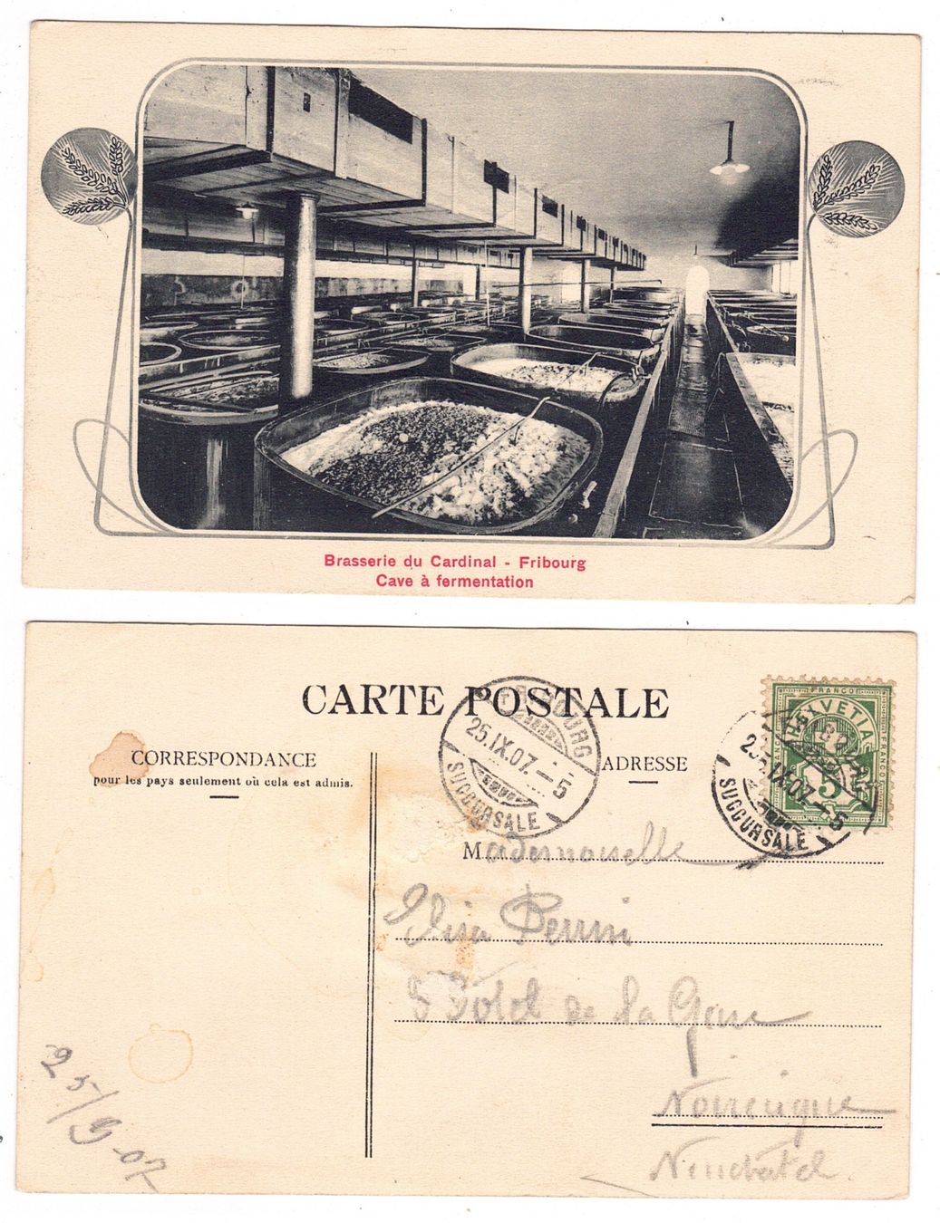 Cartoline postali: Fribourg, Brasserie du Cardinal, Cave à fermentation – Usato da La Tour-de-Peilz venduto da amjust
