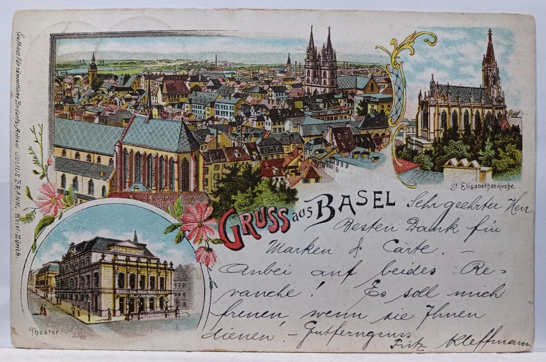 Cartoline postali: Gruss aus Basel, 1899 – Usato da Aarau Rohr venduto da mgvw
