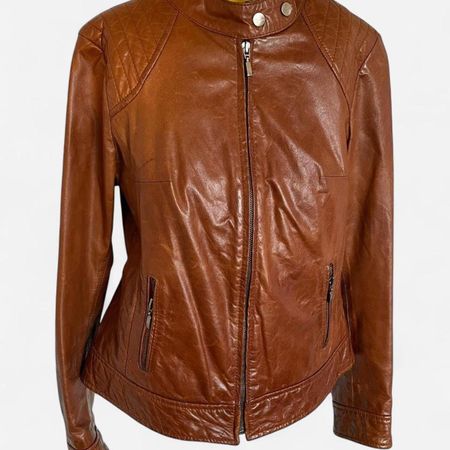Veste cuir marron camel - Taille S