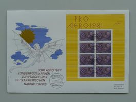 1981: FO48 (Pro Aero) Kleinbogen auf FDC! STEMPEL: HELSINKI