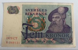 5 Kronor 1979 Schweden Banknote guter Zustand