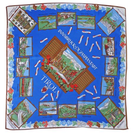 Foulard 68x68 Souvenir VINTAGE 1960s Innsbruck Tirol Olympia