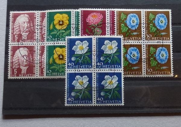 Tutti i francobolli: ++ Viererblock Serie PJ 1958 Ersttag – Usato da Walkringen venduto da Casablanca777
