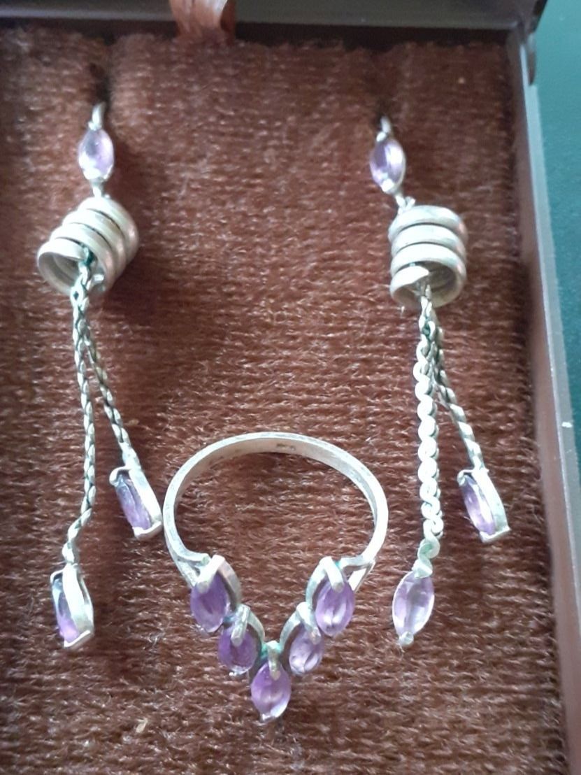 Boucles d'oreille: Ohrstecker + Ring Amethyst Silber 1950er – D'occasion à Mörschwil par wunderkiste44 4