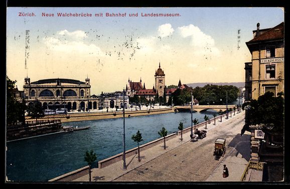 Cartoline postali: Zürich, Neue Walchebrücke mit Bahnhof  – Usato da Berlin venduto da bartko-reher