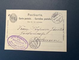Interessante alte Postkarte 1895 / 4 verschiedene Stempel