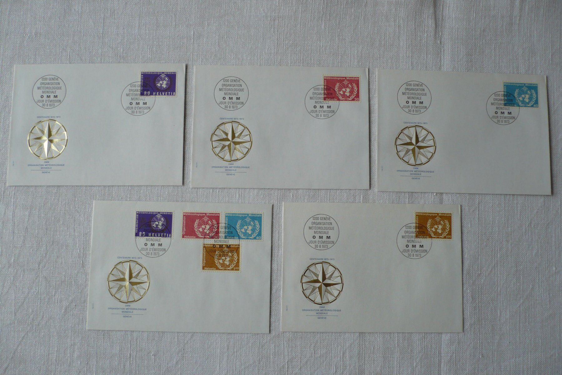Tutti i francobolli: OMM 1973 5 FDC SBK 10 - 13 – Usato da Zürich venduto da saltandpepper008