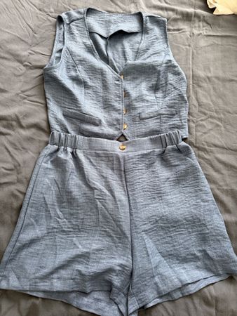 Set Weste und Shorts blau strukturierter Stoff Grösse M