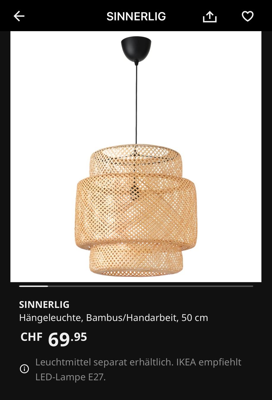 Ikea Sinnerlig Hngelampe, Bambus, Top Zustand, 50 cm (Gebraucht) in Zrich  fr CHF 15  nur Abholung auf Ricardo kaufen