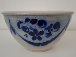 Rustikale Steinzeug-Schüssel,blaues Blumendekor, Top Zustand