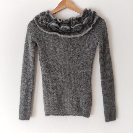 MISSONI Mohair Wool Pullover Pulli Carmen grau Wolle Gr.34