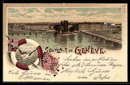 Lithographie Geneve, Le Jura, Les mouettes