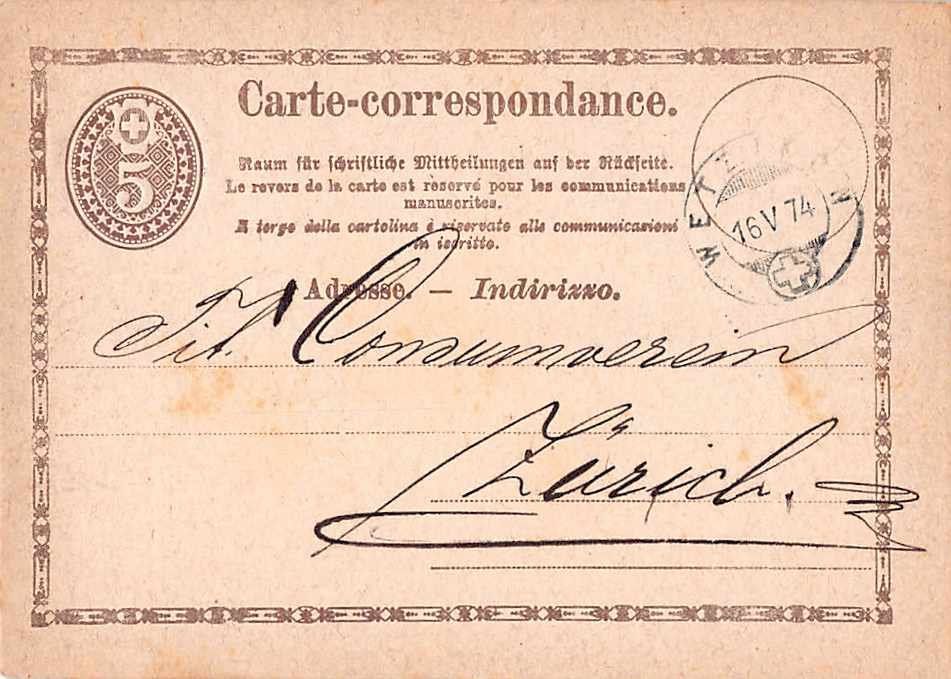 Tutti i francobolli: antike Schweizer Postkarte 1874 - WETZIKON - ab 1.-- – Usato da Lufingen venduto da philatelieshop