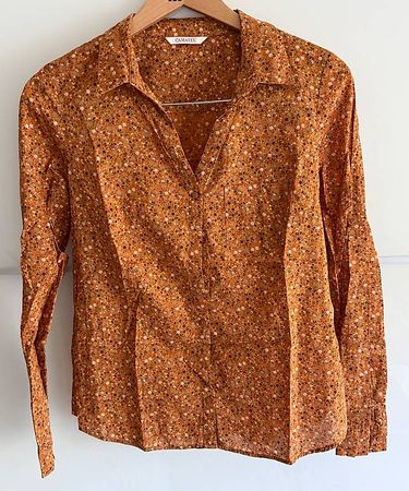 Senfgelbe Camaieu Bluse mit Blumenmuster, Grösse S/36