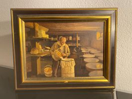 Altes Bild „Käser/Käserei“ im Rahmen, ca. 35×28 cm, signiert