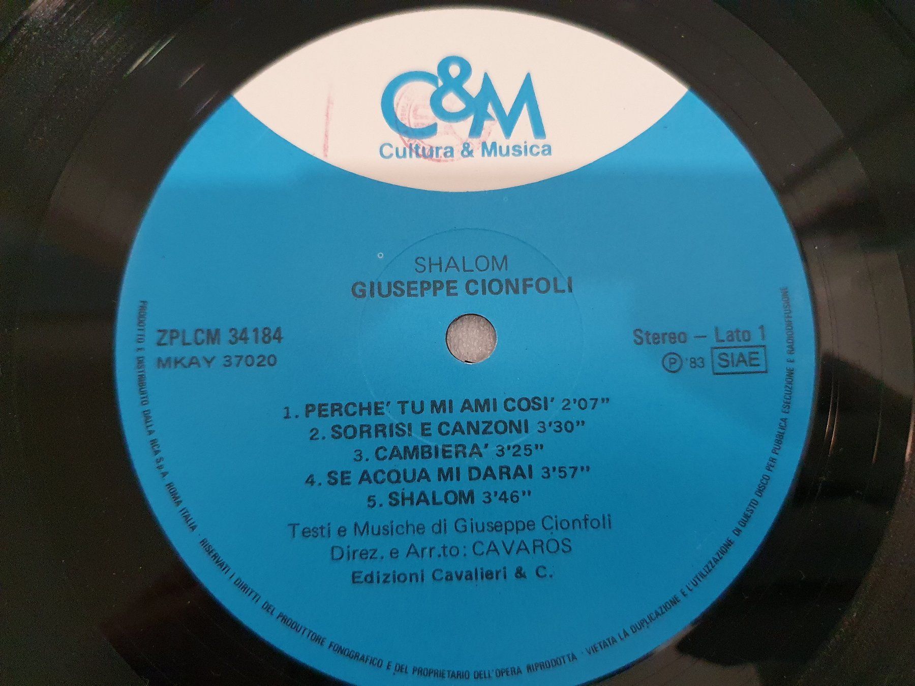 Dischi in vinile: Giuseppe Cionfoli – Shalom – Usato da Uster venduto da Vinyl-Leidenschaft 3