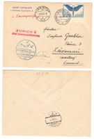 lettre du Vol Zurich-Sion du 1 et 2 VIII.37 SF 37.3d.1