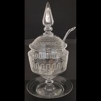 Antike Bowle Glas mit Mäander Motiv komplett um 1900