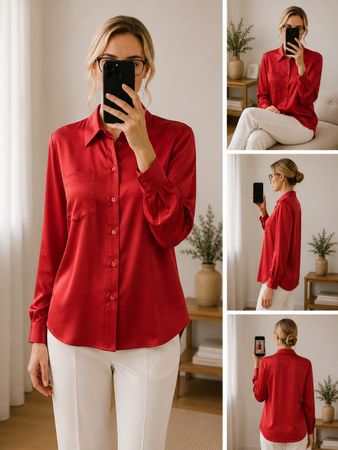 J.LINDEBERG | chemise rouge satiné soie stretch luxe | L
