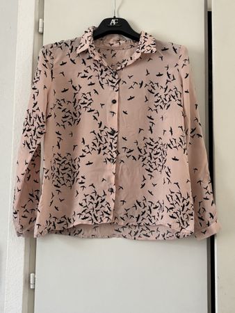 Chemise rose motif oiseaux noir taille M