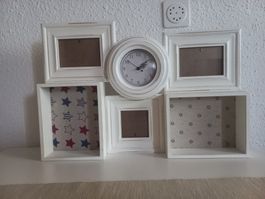 Bilderrahmen mit Uhr weiss Shabby Chic 5 Fächer
