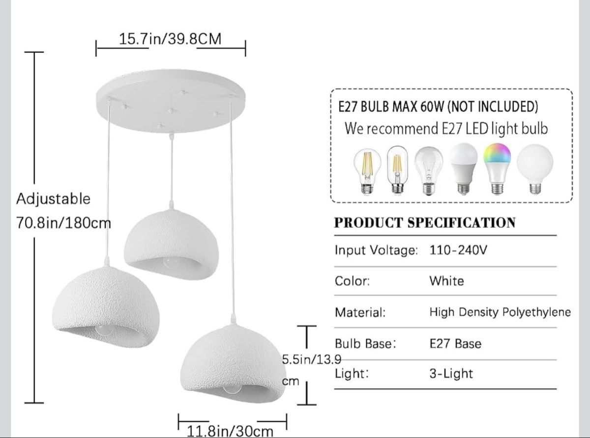 Lampadari & plafoniere: Pendelleuchte Hängeleuchte weiss 3Köpfe rund – Nuovo e nell'imballaggio originale da Strengelbach venduto da retourenjaeger.ch 1
