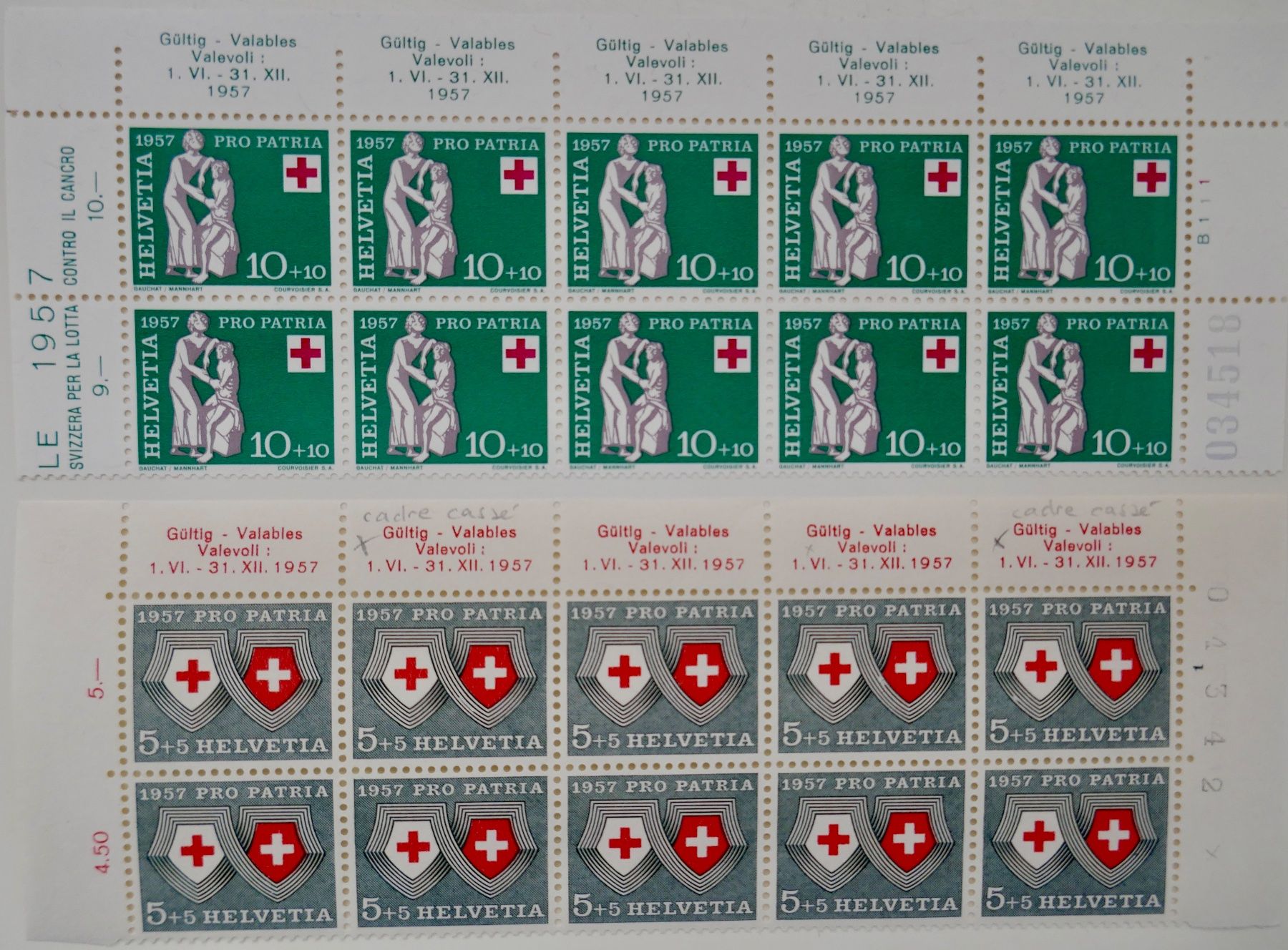 Tutti i francobolli: PP Satzmarken 1957 10-er Streifen postfrisch** – Nuovo (secondo la descrizione) da Möhlin venduto da PHILABARTIS 1
