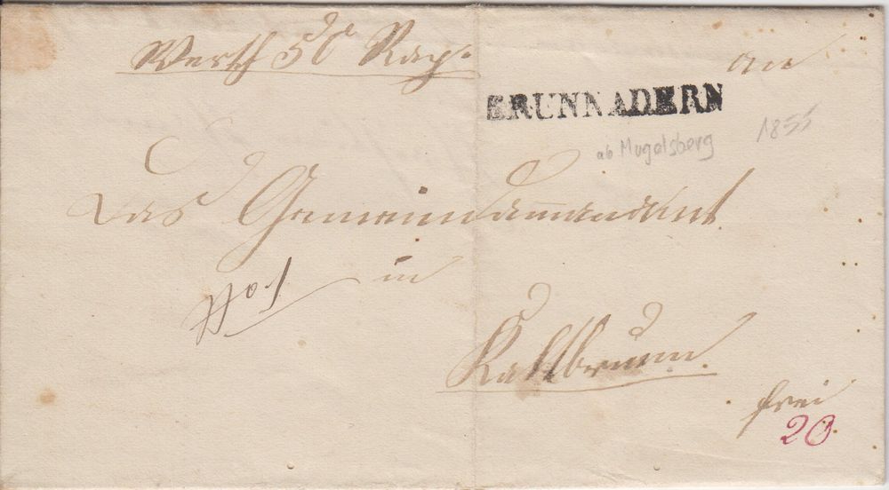 Vorphilabrief 1855 BRUNNADERN nach Kaltbrunnen 1
