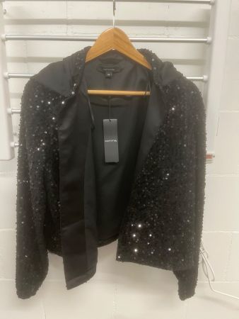 Schwarze Pailettenjacke von Comma mit Kapuze Gr. 38