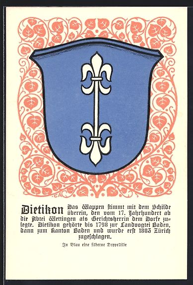 Ansichtskarten: Dietikon, Wappen mit Doppellilie – Gebraucht aus Berlin von bartko-reher
