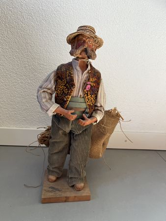 Vintage Bauernpuppe mit Heusack & Pfeife