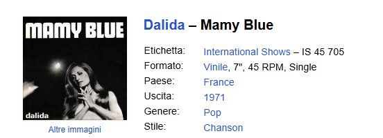Dischi in vinile: Dalida – Mamy Blue - Vinile 1971 – Usato da Pambio Noranco venduto da TREBORLOP 1