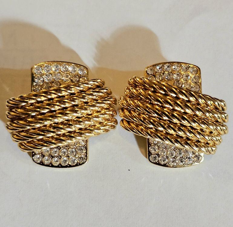 Clips D'oreilles Vintage ORENA Paris - Dorés Et Marine - Fermoir Clips - Neufs