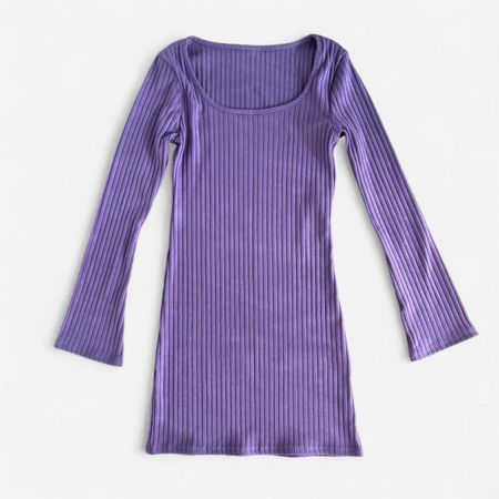 Mini Kleid Rippstrick lila Langarm